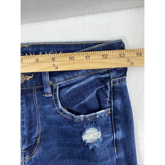 American Eagle Jeans Womens Size 4R Hi Rise‎ Jegging Destroyed Dark Wash Denim - Picture 9 of 13